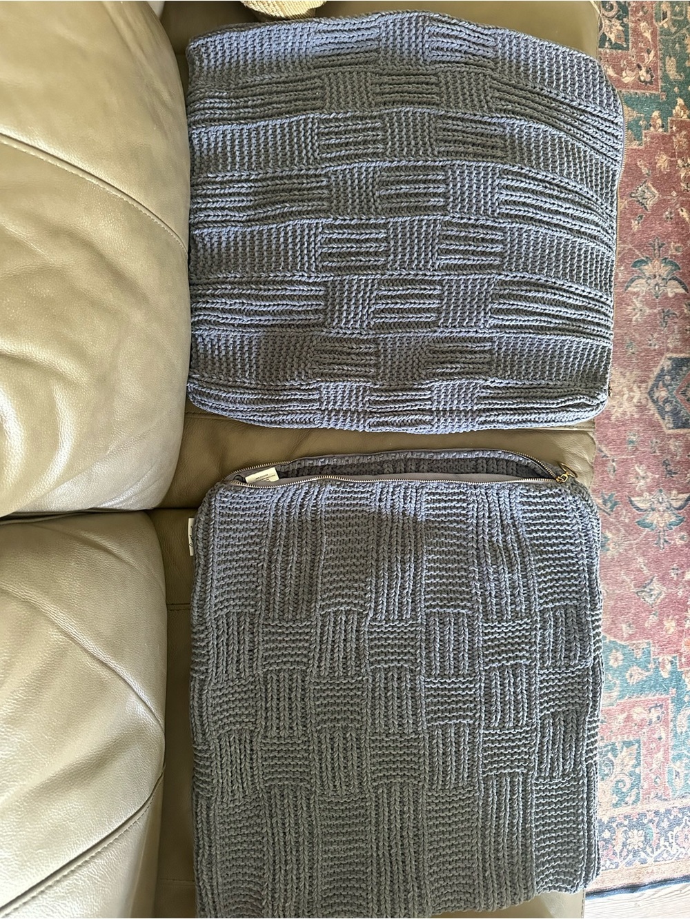 Blue Cozy Cable Knit Pillow Shams - 20”
